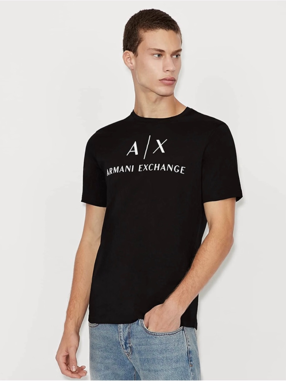 Armani Exchange Black Crewneck T‑Shirt with White A|X Logo